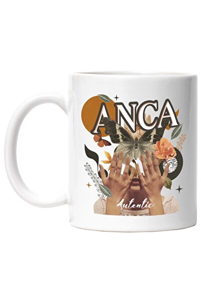 INOVATIX Cana alba personalizata, Numele Anca, Colaj Fata, Fluture, Flori, Ce...