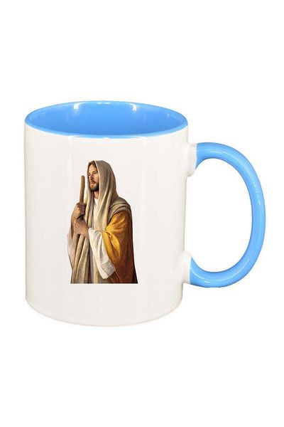 INOVATIX Personalized white mug, Christ, blue interior, D1097, INOVATIX®. 330ml
