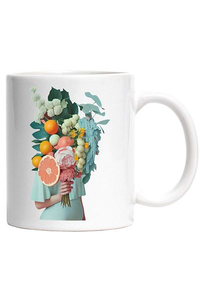 INOVATIX Personalized white mug, Bouquet, Pastel, Peonies, Flowers, Oranges, Fruits, Woman, INOVATIX®. 330ml