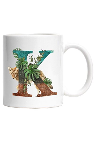 INOVATIX Cana alba personalizata, Litera K, Flori, Frunze, Vulpe, Ilustratie,...