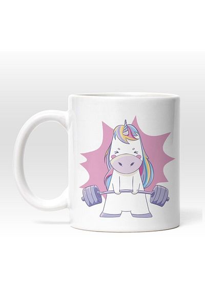 INOVATIX Personalized white mug, Unicorn Lifting Weights, Pink, Fitness, Gym, Athletes, INOVATIX®. 330ml