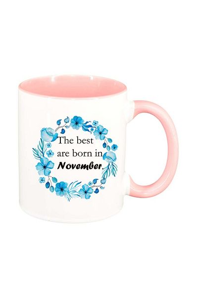 INOVATIX Personalized white mug, Flowers, The best are born in..., pink interior, D1072, INOVATIX®. 330ml