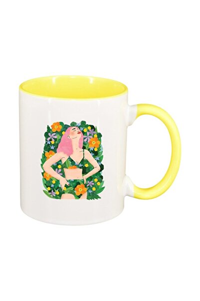 INOVATIX Персонализирана бяла чаша, Лято, жълта вътрешност, D1450, INOVATIX®....