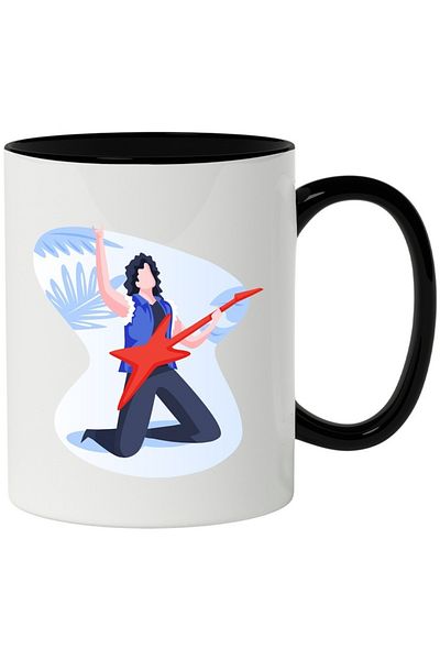 INOVATIX Personalized white mug, Guitar, Rockstar, Music, Instrument, with Black Handle, INOVATIX®. 330ml