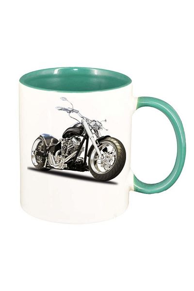 INOVATIX Personalized white mug, Motor, green interior, D49, INOVATIX®. 330ml
