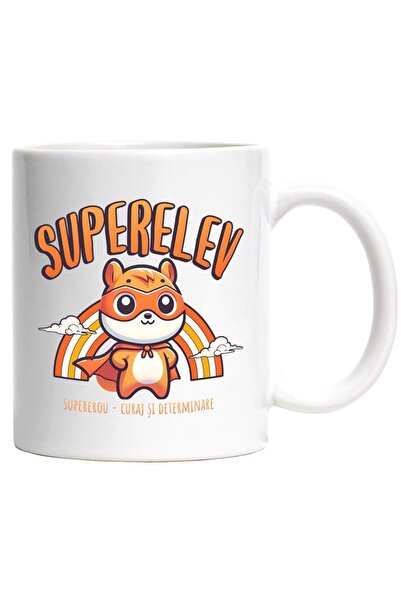 INOVATIX Персонализирана бяла чаша, Супер ученик - Супергерой, Смелост и Реши...