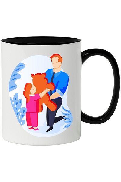 INOVATIX Personalized white mug, Family, Child, Dad, Teddy Bear, with Black Handle, INOVATIX®. 330ml