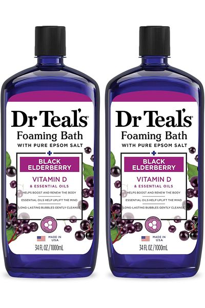 Dr Teals Dr Teal's Foaming Bath with Pure Epsom Salt, Black Elderberry with Vitamin D, 34 fl oz (Pack of 2)