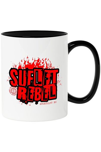 INOVATIX Personalized white mug, Soul in Flames Rebel, with Black Handle, INOVATIX®. 330ml