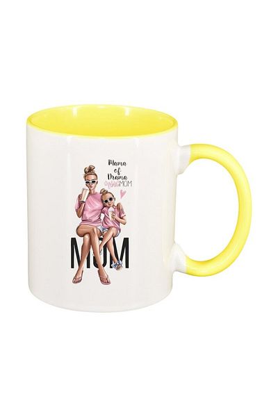 INOVATIX Personalized white mug, Princess, Mother Child, Little Girl, yellow interior, D1364, INOVATIX®. 330ml