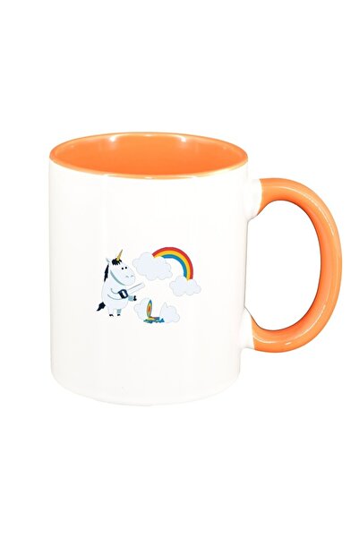 INOVATIX Cana alba personalizata, Unicorn - Rainbow, interior portocaliu, D14...