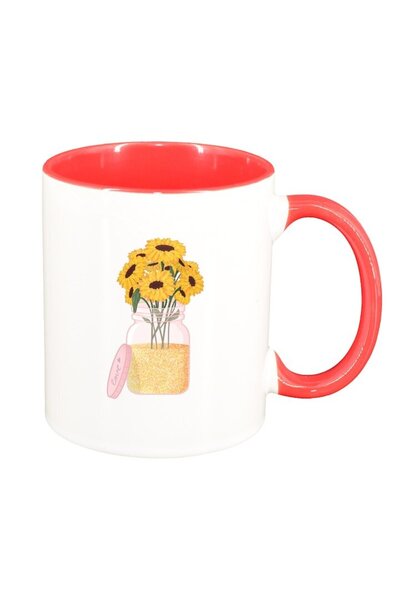 INOVATIX Cana alba personalizata, SunFlower, interior rosu, D1372, INOVATIX®....