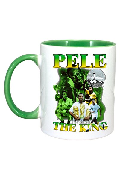 INOVATIX Cană Albă Personalizată, Pelle The King, Maner Și Interior Verde, In...