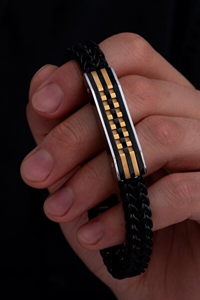 GWOMA Steel Bracelet - Black Curl Model Double Row Knitted Chain Men's Steel ...