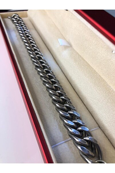 vogutima jewelery&silver by timuçin mavili Thick Steel Oxidized Gourmet Men's Bracelet • Bracelet for Lover in Light Box • Bracelet for Husband • Father