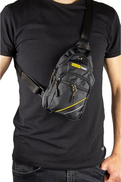 İMAKS Small Size Multi-Eye Daily Cross Chest Hand and Shoulder Bag Unisex Body Bag Black Yellow 955