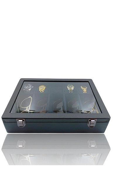 DİJİTAL ÇARŞI MAĞAZACILIK Diji 5 Glasses 5 Watch Box Watch and Glasses Bag Black Inside Black Black Padded