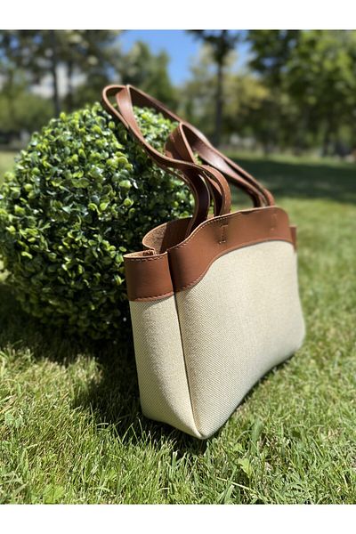 SİNİSA BAG Double Handle Women's Canvas Tote Shopper Bag with Makeup Bag