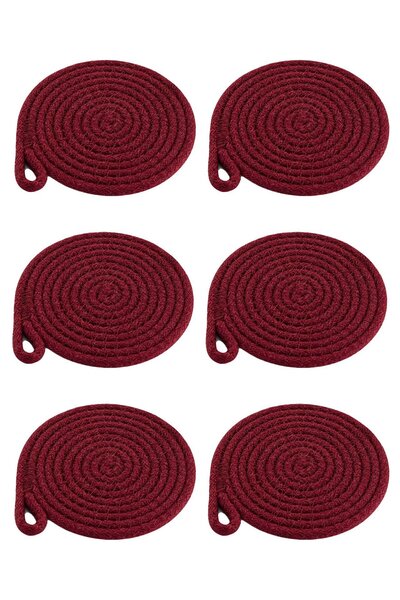 dekomall home & living Set of 6 Cotton Suspender Ring Round Coasters – Claret...