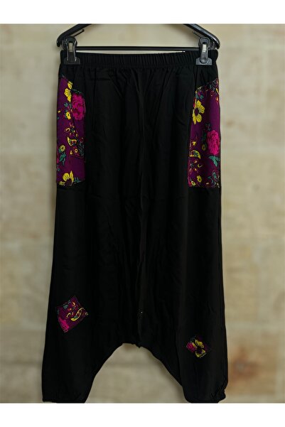 MODA Φαρδύ παντελόνι με μοτίβο λουλουδιών τσέπης