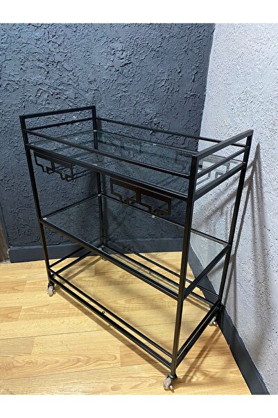 MERZANA Metal Bar Servis Arabası, Siyah Servis Ve Sunum Arabası