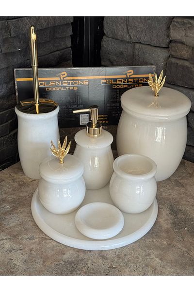 Polen Stone Lunaria Series – White Natural Stone 7 Piece Bathroom Set