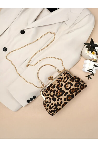 ÇANTA Vintage Leopar Desenli Akşam Çantası, Kadınlar İçin Şık ve Minimalist Kahverengi Omuz Çantası