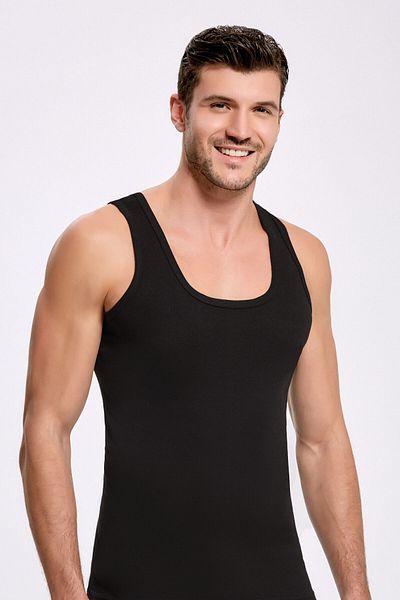 İlke 6 Pieces, 100% Cotton, Men's Ribbed Undershirt, Comfortable Fit, Absorbs Sweat, Black