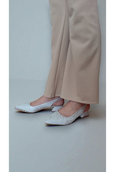 muhhu moda Pearl Detailed, 3 Centimeter Heels, Satin Material, Women's Shoes, Full Mold,