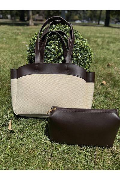SİNİSA BAG Canvas Tote Shopper Bag with Double Handle Women's Makeup Bag