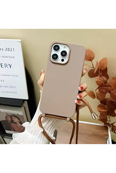 HYPERSOFT Iphone 15 (6.1 inç) Uyumlu İpli Boyun Askılı İçi Kadife Silikon Lansman Kılıf