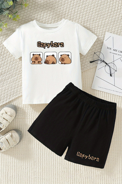 TARZ STİL طقم شورت مطبوع من Trend Gapybara Brothers 24263