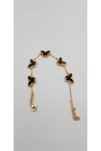 GWOMA Steel Bracelet - Steel 5-Piece Black Onyx Stone Butterfly Yellow Color Bracelet