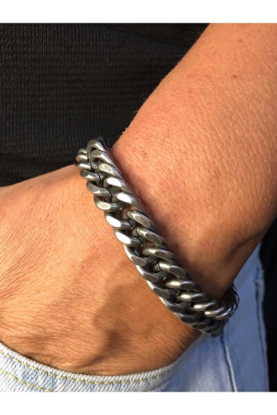 vogutima jewelery&silver by timuçin mavili Thick Steel Oxidized Gourmet Men's Bracelet • Bracelet for Lover in Light Box • Bracelet for Husband • Father