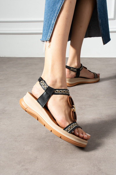 Ayax Crni jednostruki remen, svakodnevni ženski dodatak Sandale