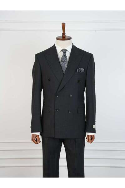 PAREZ Premium Yünlü Erkek Kruvaze Takım Elbise Slim Fit İtalyan Stil Ceket Pantolon-XPRZCOM2846