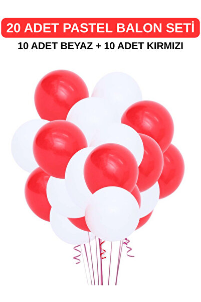 Bunloon Kırmızı Beyaz Pastel Balon Seti 20’li Paket Doğum Günü Parti Süsleme
