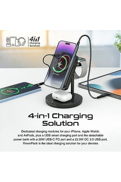 Promate Charging Station with Detachable 10000mAh Power Bank, 15W MagSafe Compatible Charger, 2W App