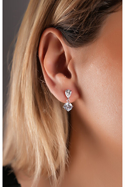 SUNSHINE 925 Ayar Gümüş , Rodyum Kaplamalı Damla Ve Yuvarlak Taşlı Zarif Tasa...