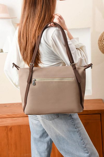 Just Polo Women's Sand Brown Large Size Lacoste Fabric Hand and Shoulder Bag P346037Mh