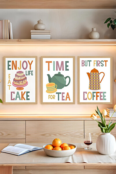 kutuTR 🍰☕ ENJOY LIFE | TIME FOR TEA | BUT FIRST COFFEE – UV Baskılı 3'lü CRV...