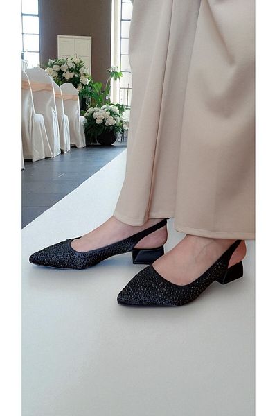 muhhu moda Pearl Detailed, 3 Centimeter Heels, Satin Material, Women's Shoes, Full Mold,