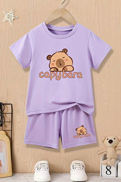 TARZ STİL Yeni Sezon Mutlu Capybara Baskılı Şortlu Takım 24255