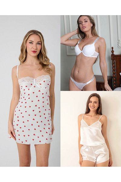 Secret Love Lace Chest Lifting Underwire Back Detailed Women's Short Nightgown 3 Pack.