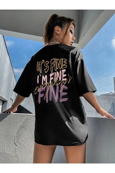 qubo sportswear & company Tricou negru cu mânecă scurtă, unisex, din bumbac, cu imprimeu supradimensionat