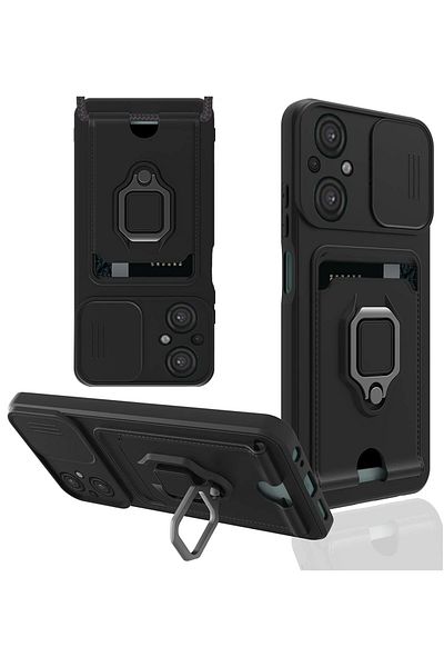 CepteToptan حافظة هاتف Xiaomi Poco M5 Zuma مع حلقة سيليكون لبطاقة العمل - أسود - MKİ6862-1591