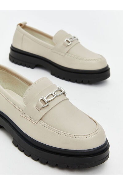 LC Waikiki Beige Metal Buckle Detailed Girl's Loafer