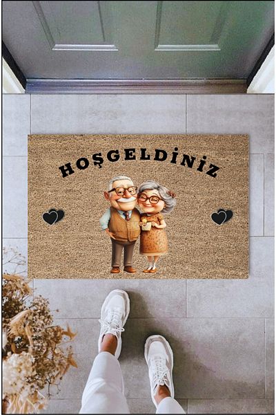 Dormot Home Decorative Digital Printing Coffee Elderly Couple Themed Doormat