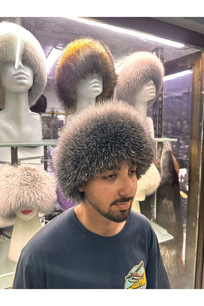 hoaryage Special Production Genuine Wolf Snout Bork Hat, Mink Fur Hat Hat