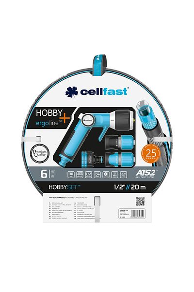 Cellfast Premium Cellfast HOBBY garden hose set with 6 layers, 1/2", Reinforced, 20m, anti-kink